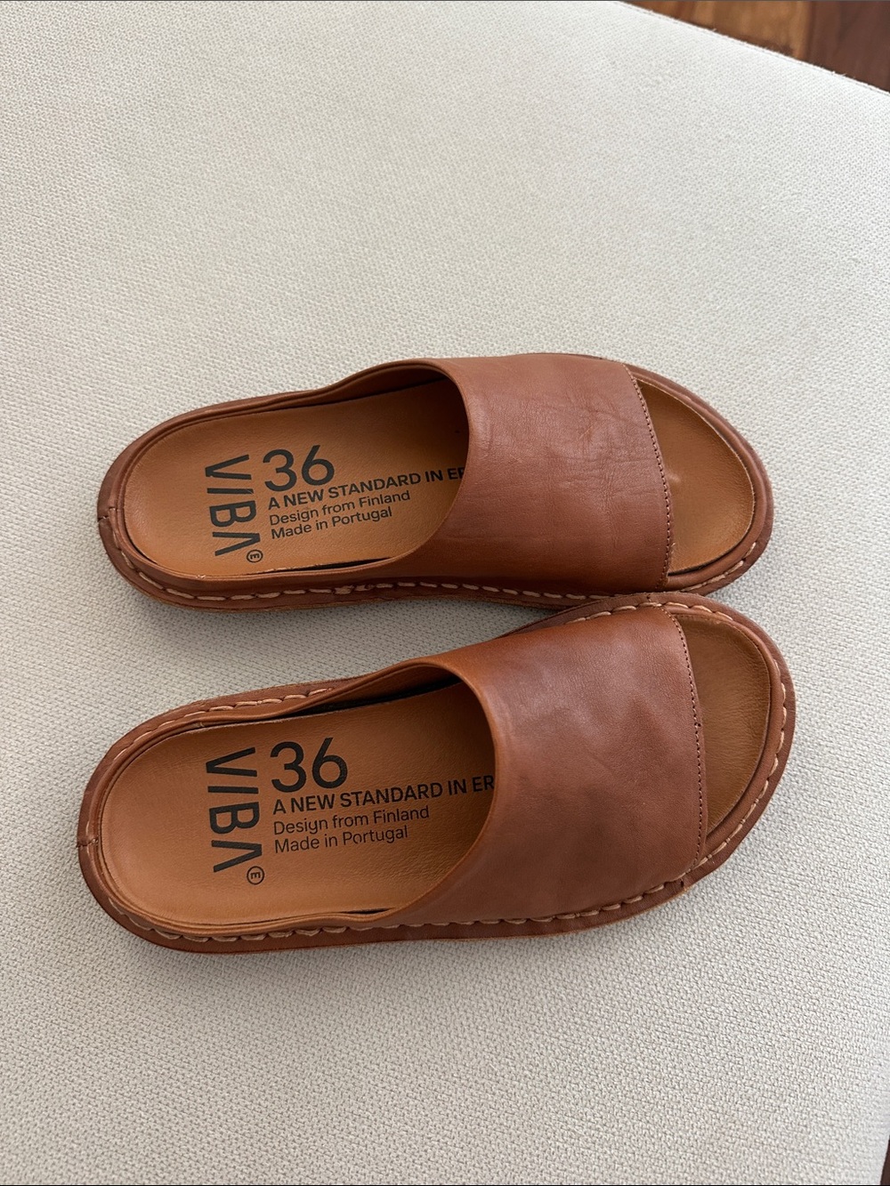 VIBAe SAINT TROPEZ LEATHER SLIDES SANDALS IN BROWN SIZE 36 - Picture 3 of 10